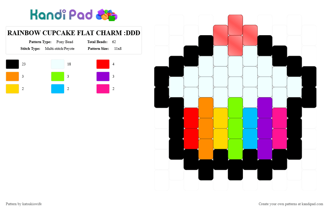 RAINBOW CUPCAKE FLAT CHARM :DDD - Pony Bead Pattern by katsukiswife on Kandi Pad - white,red,green,colorful