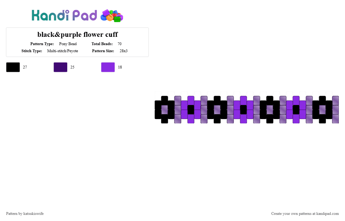 black&purple flower cuff - Pony Bead Pattern by katsukiswife on Kandi Pad - black,purple