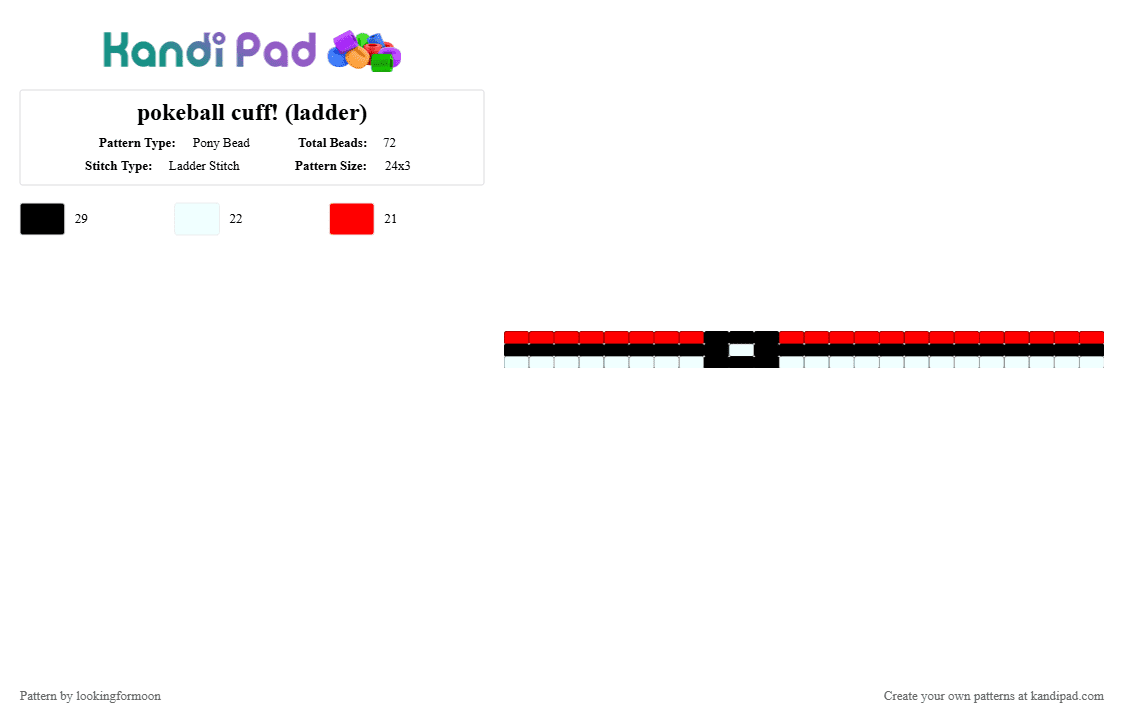 pokeball cuff! (ladder) - Pony Bead Pattern by katsukiswife on Kandi Pad - red,white