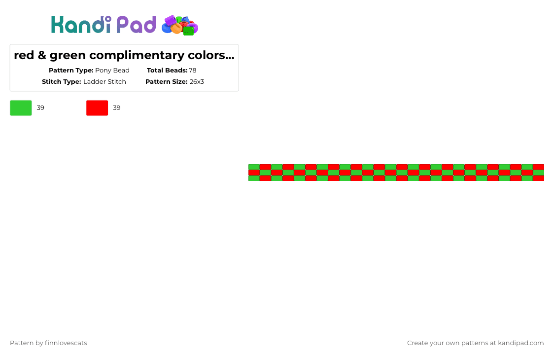red & green complimentary colors ladder cuff pre-made - Pony Bead Pattern by katsukiswife on Kandi Pad - green,red