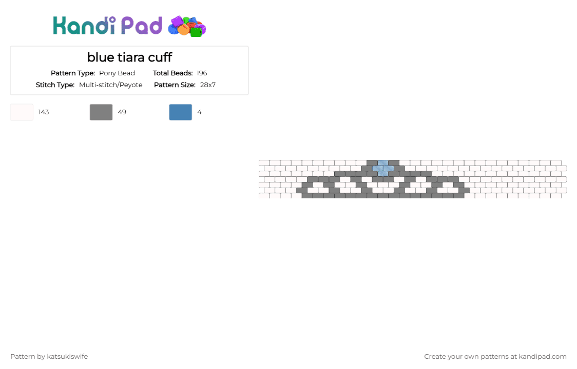 blue tiara cuff - Pony Bead Pattern by katsukiswife on Kandi Pad - white,gray