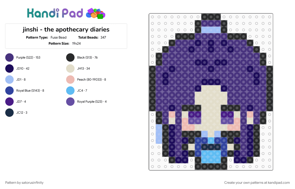 jinshi - the apothecary diaries - Fuse Bead Pattern by satorusinfinity on Kandi Pad - purple