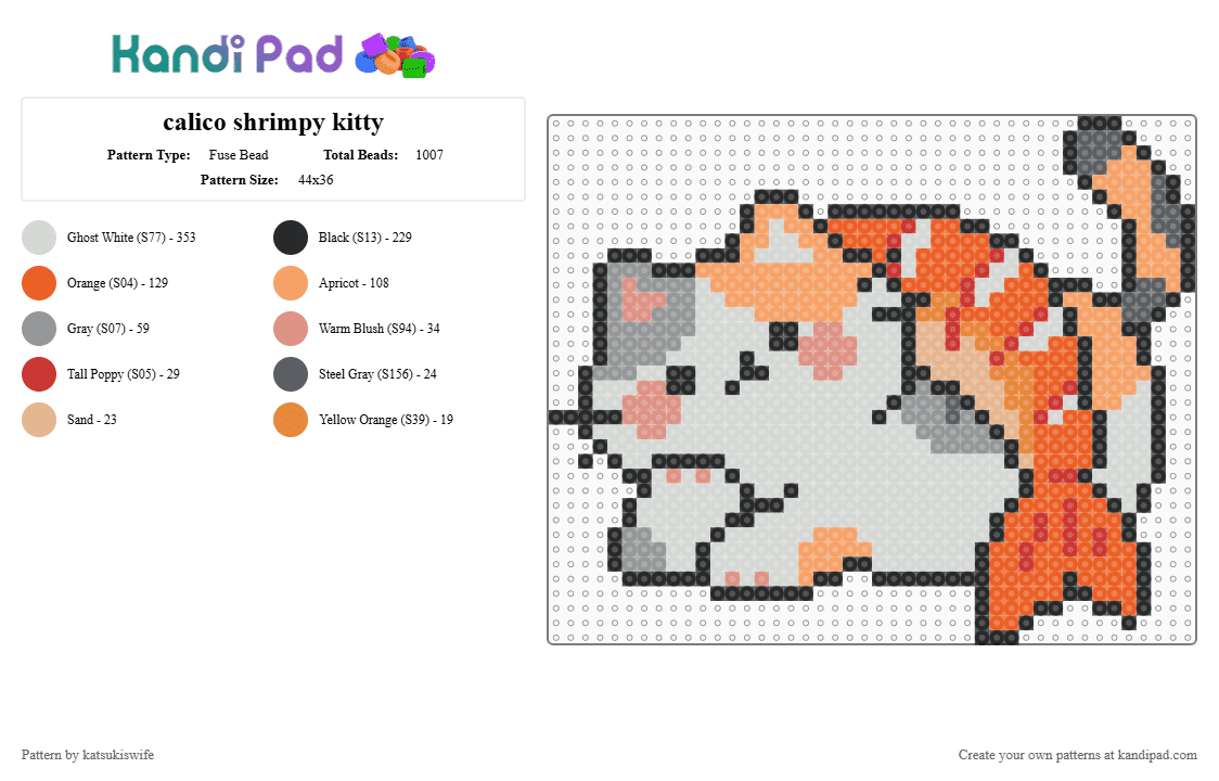 shrimpy kitty - Fuse Bead Pattern by katsukiswife on Kandi Pad - white,orange