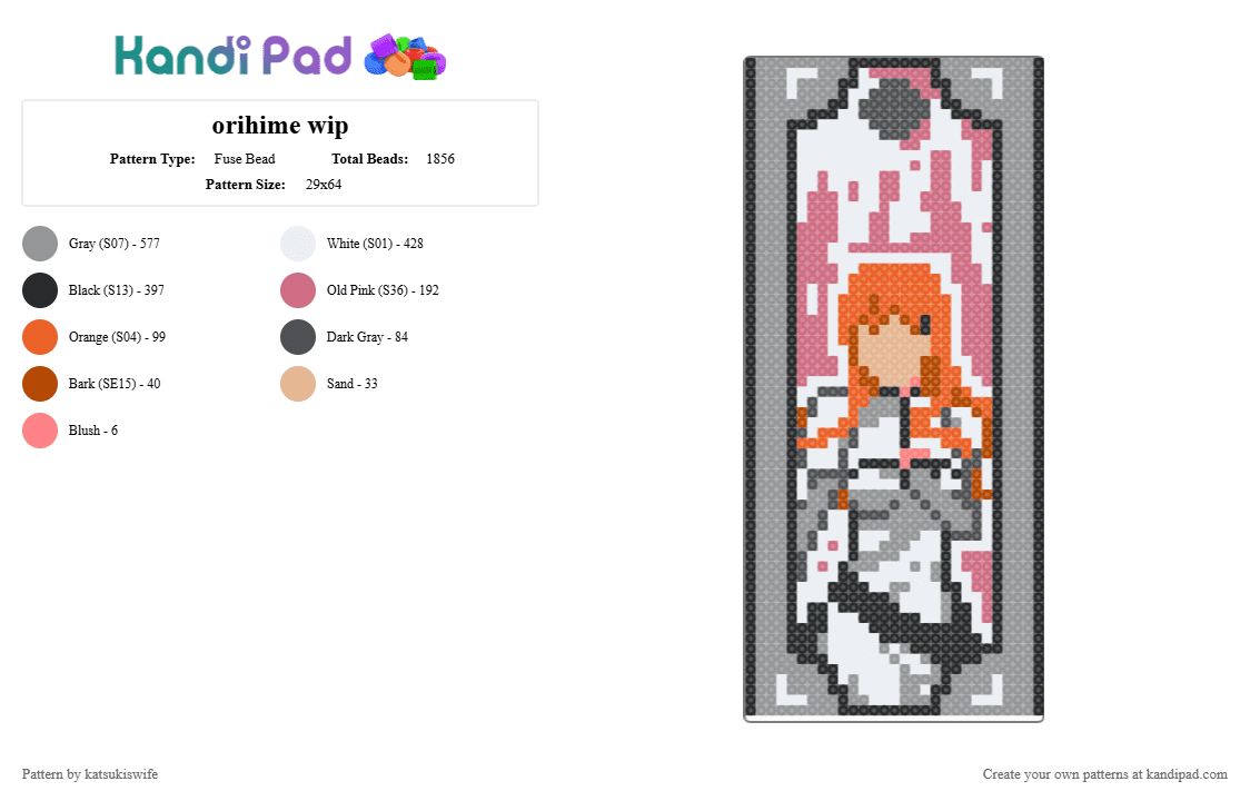 orihime inoue! - Fuse Bead Pattern by katsukiswife on Kandi Pad - gray,pink