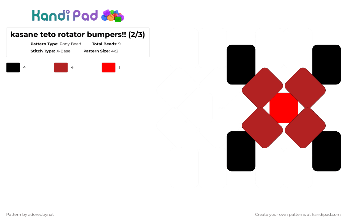 kasane teto rotator bumpers!! (2/3) - Pony Bead Pattern by katsukiswife on Kandi Pad - red,black