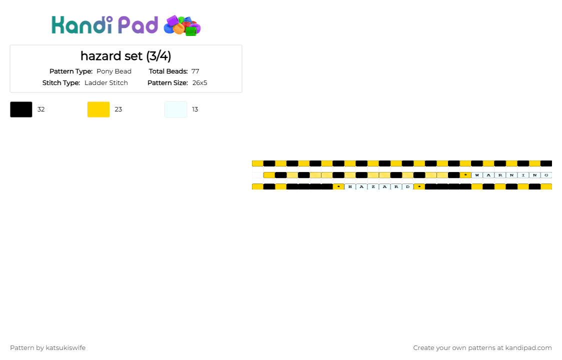 hazard set (3/4) - Pony Bead Pattern by katsukiswife on Kandi Pad - yellow,white