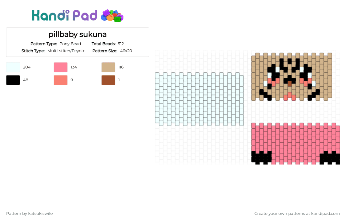 pillbaby sukuna - Pony Bead Pattern by katsukiswife on Kandi Pad - beige,pink