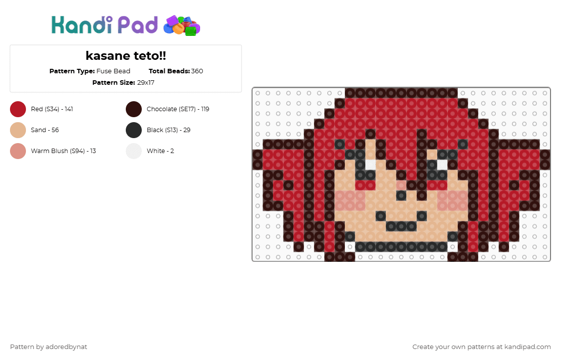 kasane teto!! - Fuse Bead Pattern by katsukiswife on Kandi Pad - red,brown
