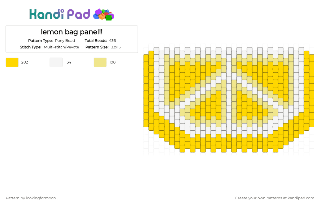 lemon bag panel!! - Pony Bead Pattern by katsukiswife on Kandi Pad - yellow,white