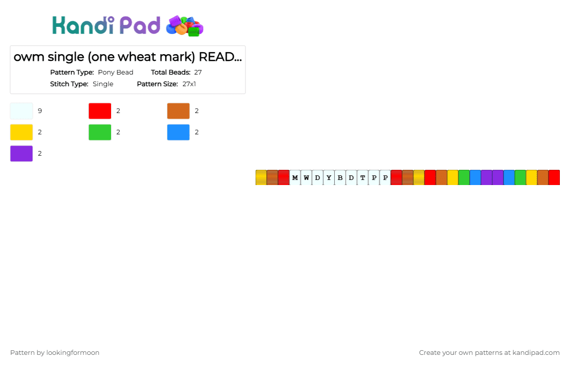 owm single (one wheat mark) READ DESC - Pony Bead Pattern by katsukiswife on Kandi Pad - red,orange,yellow