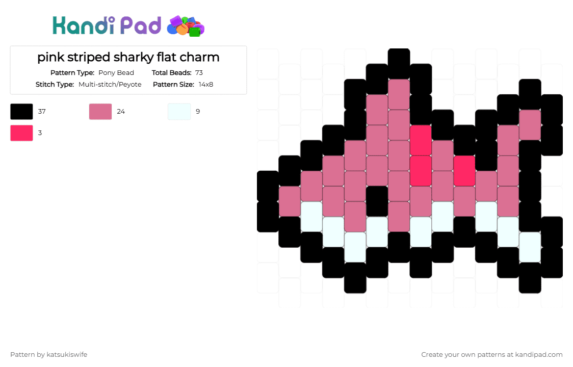 pink striped sharky flat charm - Pony Bead Pattern by katsukiswife on Kandi Pad - pink