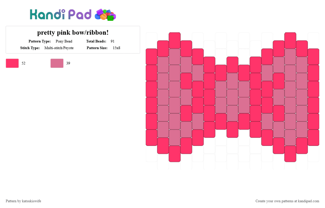 pretty pink bow/ribbon! - Pony Bead Pattern by katsukiswife on Kandi Pad - red,pink