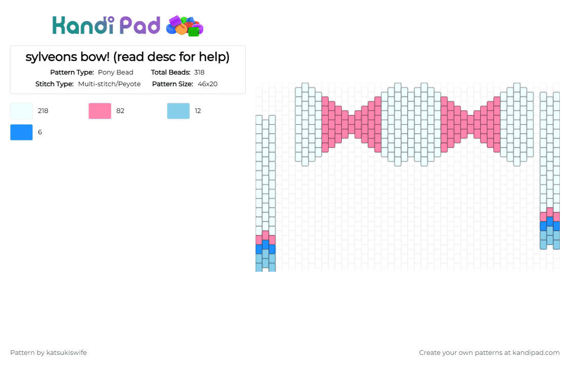 sylveons bow! (read desc for help) - Pony Bead Pattern by katsukiswife on Kandi Pad - pink, white