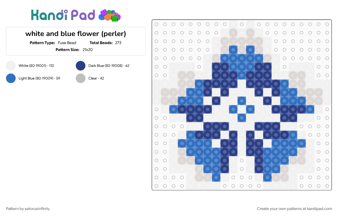 white and blue flower (perler) - Fuse Bead Pattern by satorusinfinity on Kandi Pad - blue