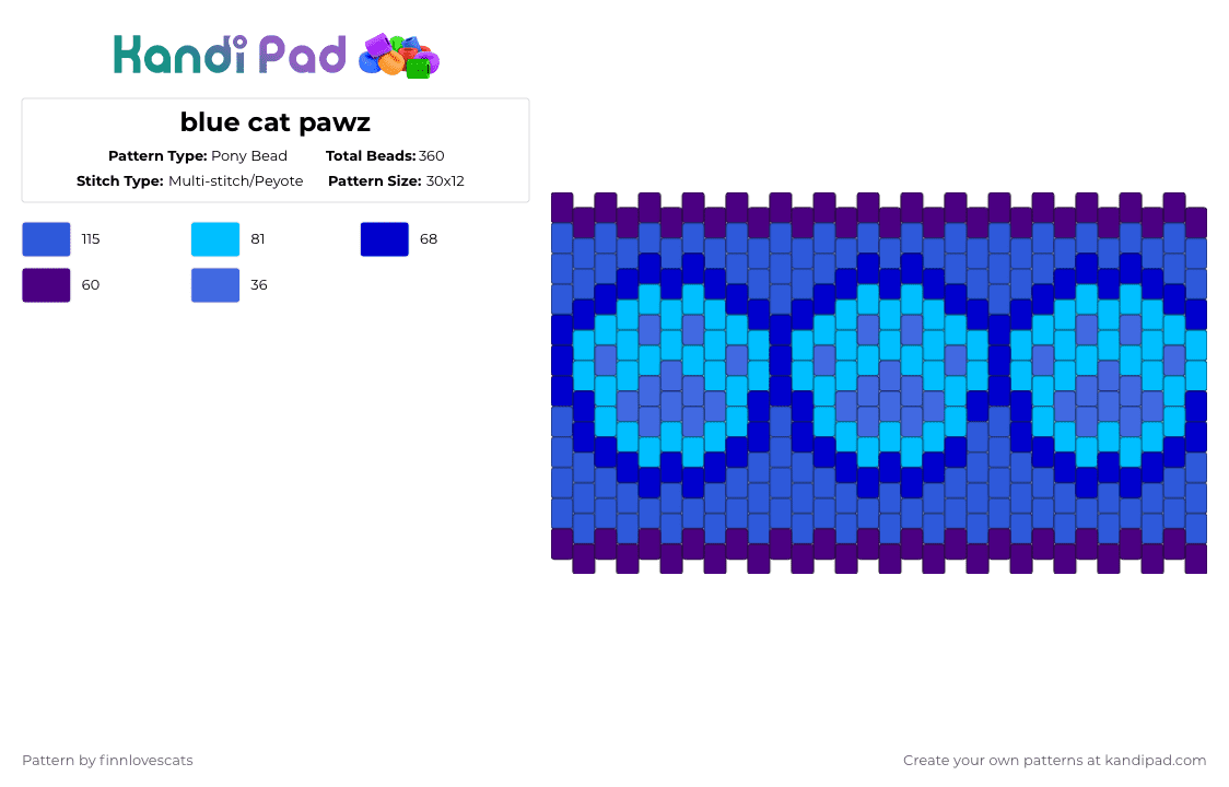 blue cat pawz - Pony Bead Pattern by katsukiswife on Kandi Pad - blue,purple
