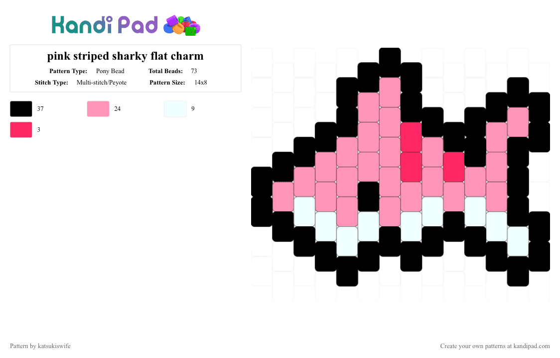 pink striped sharky flat charm - Pony Bead Pattern by katsukiswife on Kandi Pad - pink