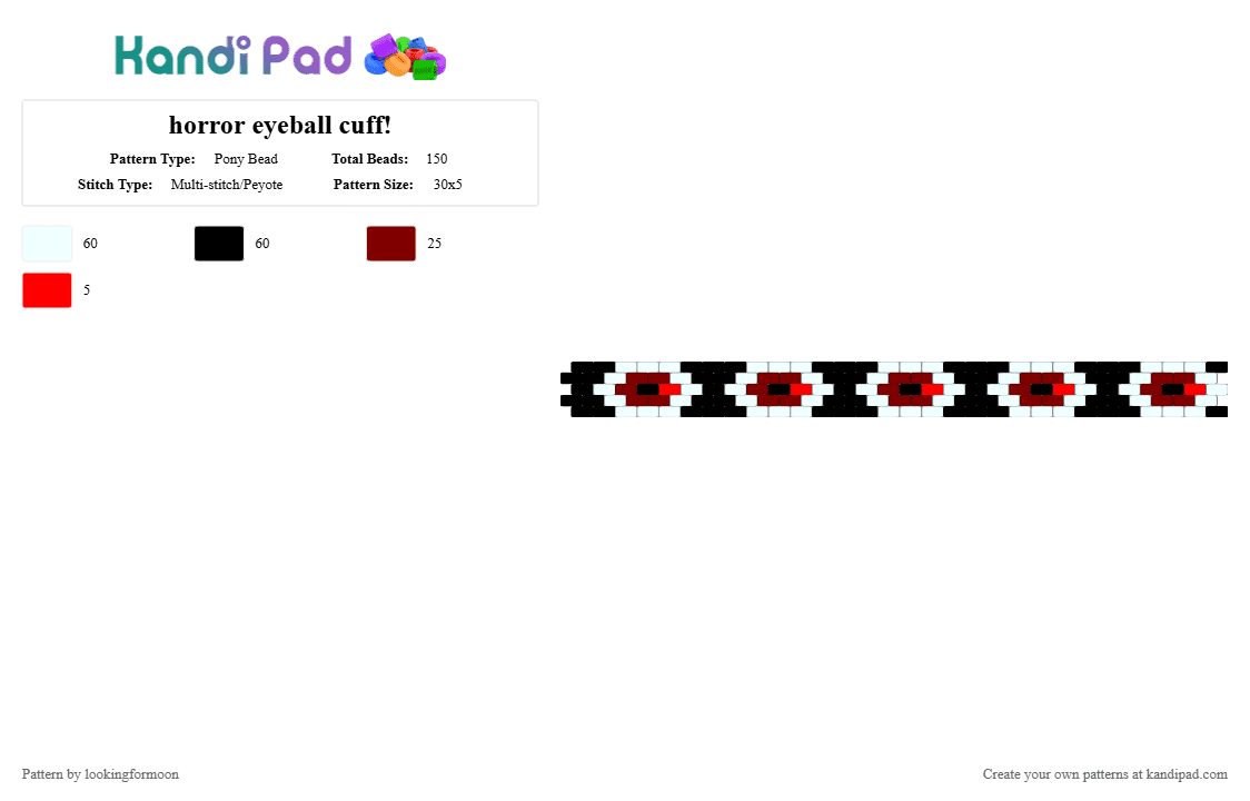 horror eyeball cuff! - Pony Bead Pattern by katsukiswife on Kandi Pad - white,brown