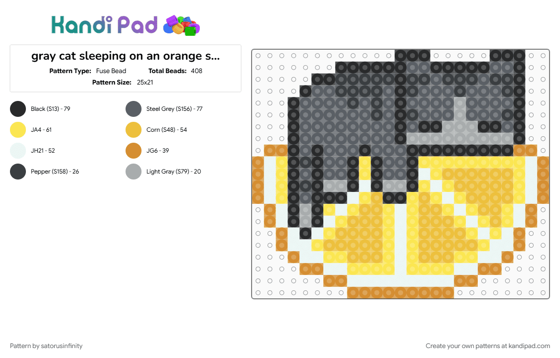 gray cat sleeping on a lemon slice - Fuse Bead Pattern by satorusinfinity on Kandi Pad - gray, yellow