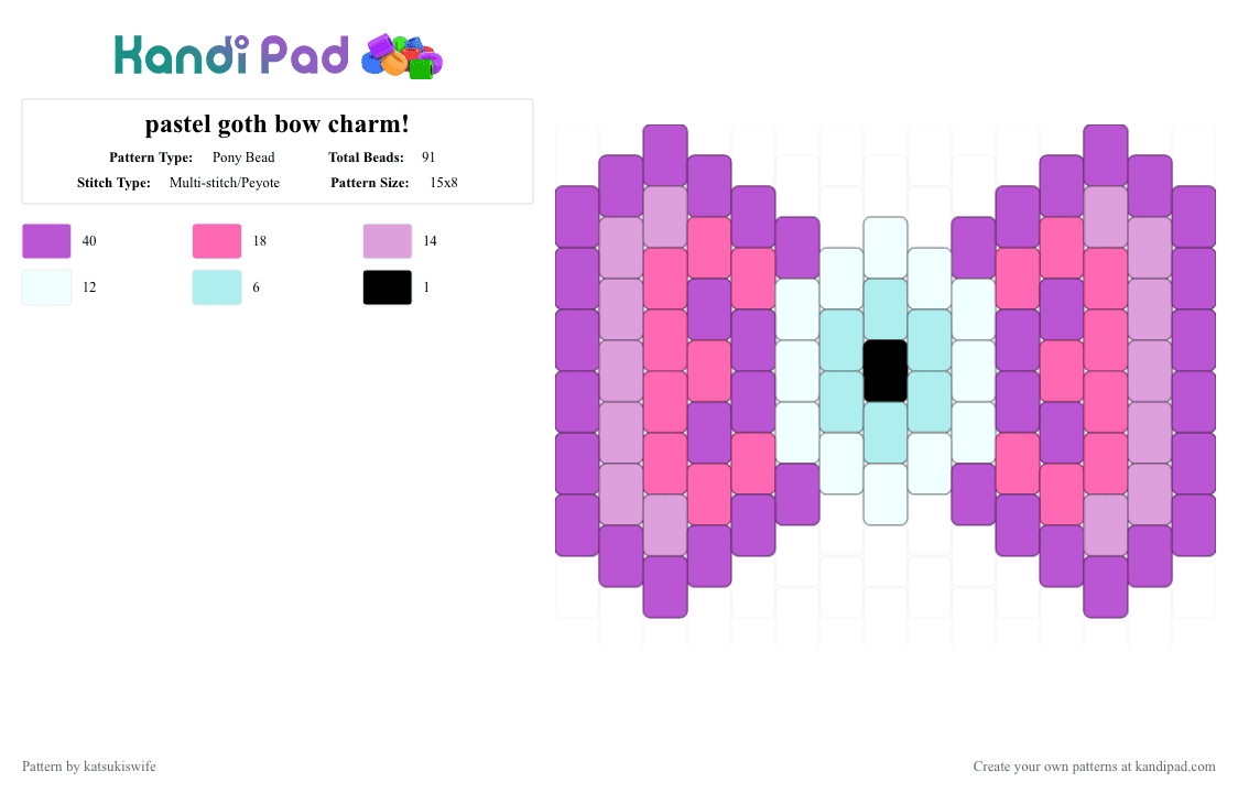 pastel goth bow charm! - Pony Bead Pattern by katsukiswife on Kandi Pad - pink