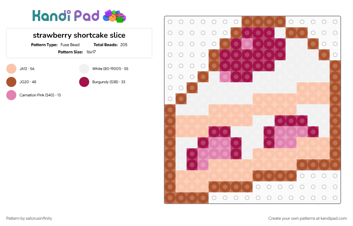 strawberry shortcake slice - Fuse Bead Pattern by satorusinfinity on Kandi Pad - beige, red