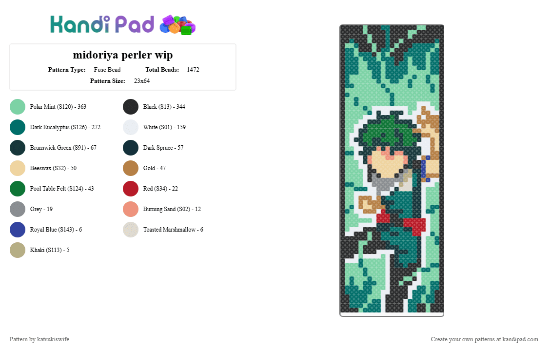 izuku midoriya perler! - Fuse Bead Pattern by katsukiswife on Kandi Pad - teal