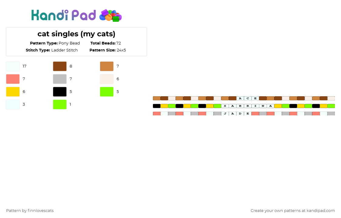 cat singles (my cats) - Pony Bead Pattern by katsukiswife on Kandi Pad - orange,red