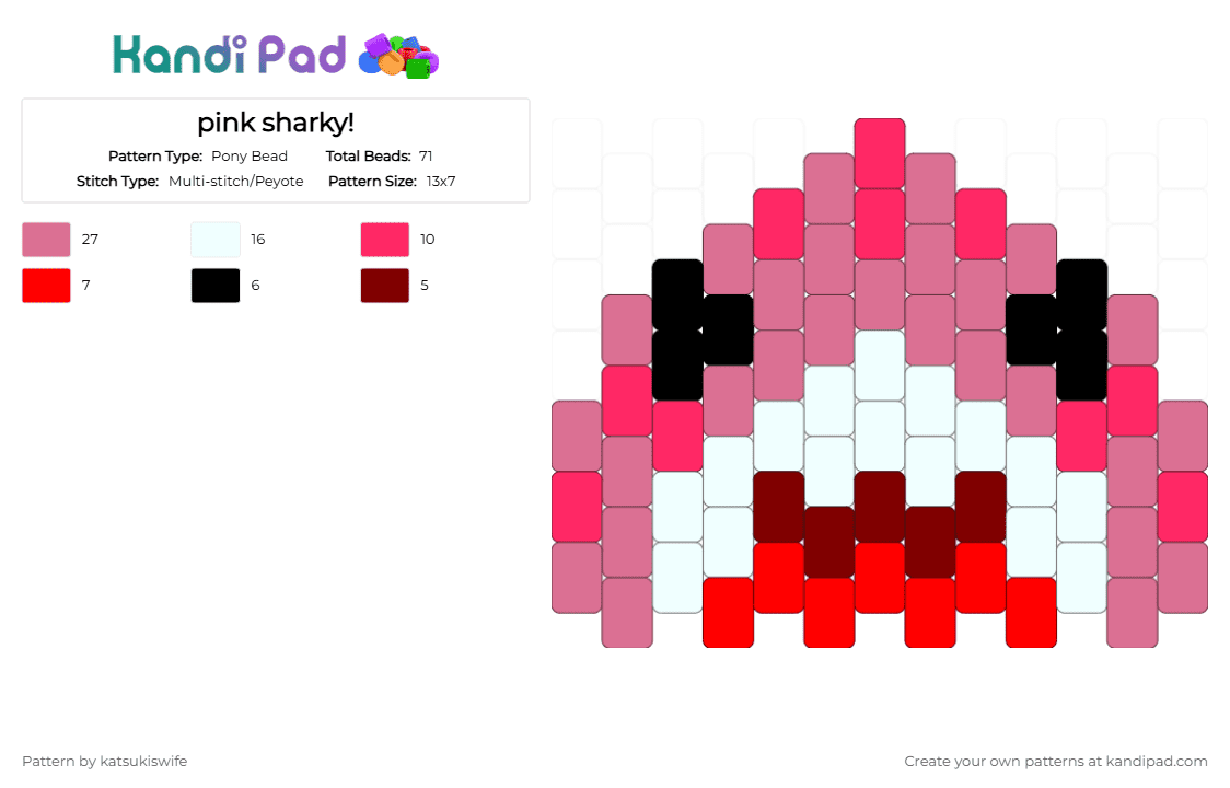 pink sharky! - Pony Bead Pattern by katsukiswife on Kandi Pad - red,pink