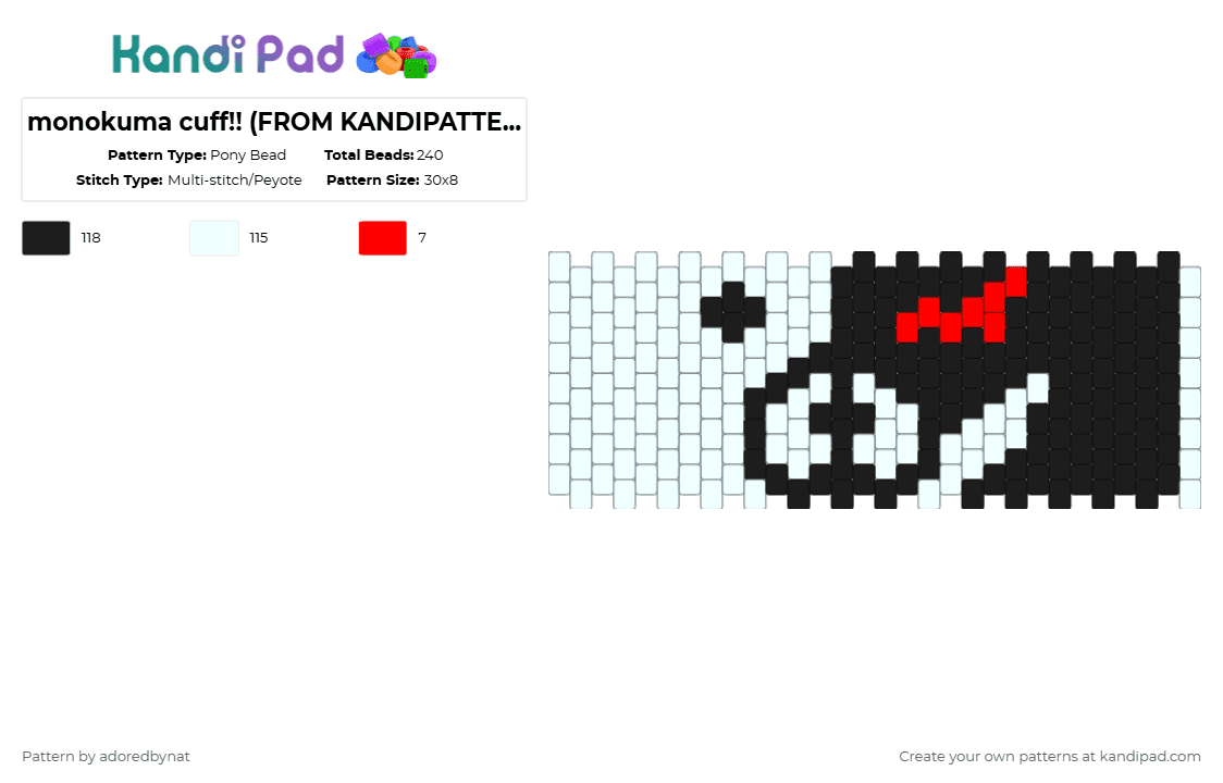 monokuma cuff!! (FROM KANDIPATTERNS) - Pony Bead Pattern by katsukiswife on Kandi Pad - white