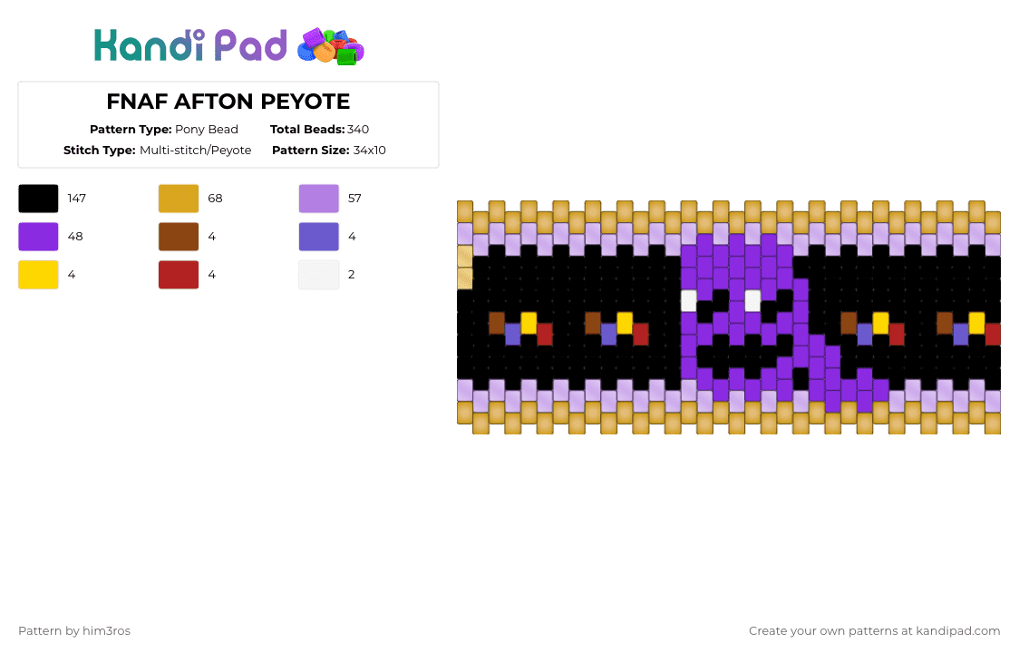 FNAF AFTON PEYOTE - Pony Bead Pattern by him3ros on Kandi Pad - black,orange,pink,purple