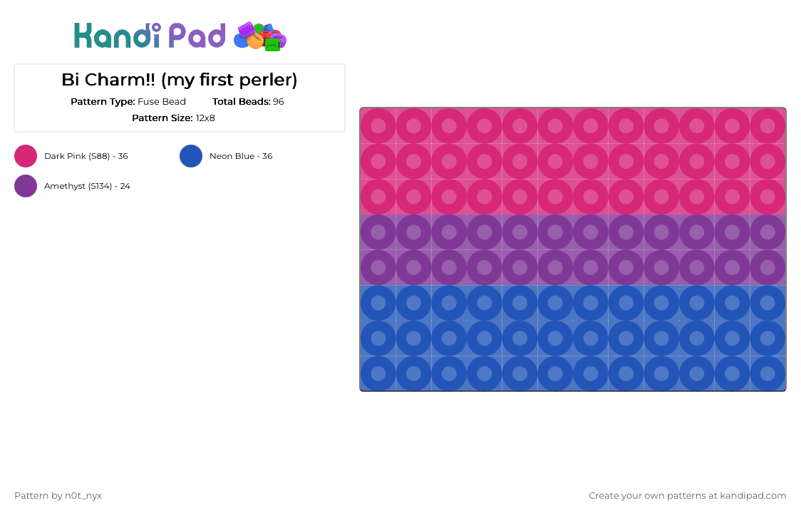 Bi Flag!! (my first perler) - Fuse Bead Pattern by n0t_nyx on Kandi Pad - pink,blue,perler,n0tnyx,pride,lgbtq,bisexual