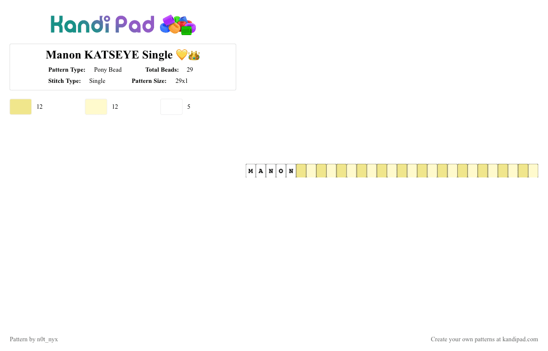 Manon KATSEYE Single 💛👑 - Pony Bead Pattern by n0t_nyx on Kandi Pad - yellow,manon,katseye,n0tnyx,single