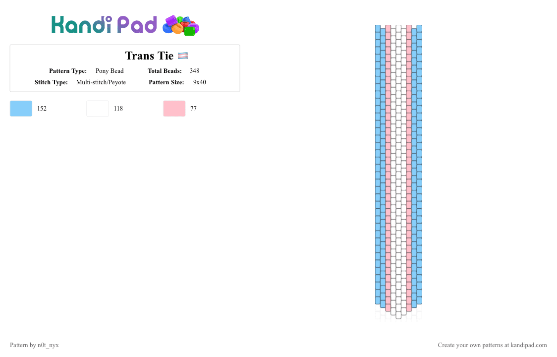 Trans Tie 🏳️‍⚧️ - Pony Bead Pattern by n0t_nyx on Kandi Pad - light blue,pink,lgbtq,n0tnyx,pride,trans,tie