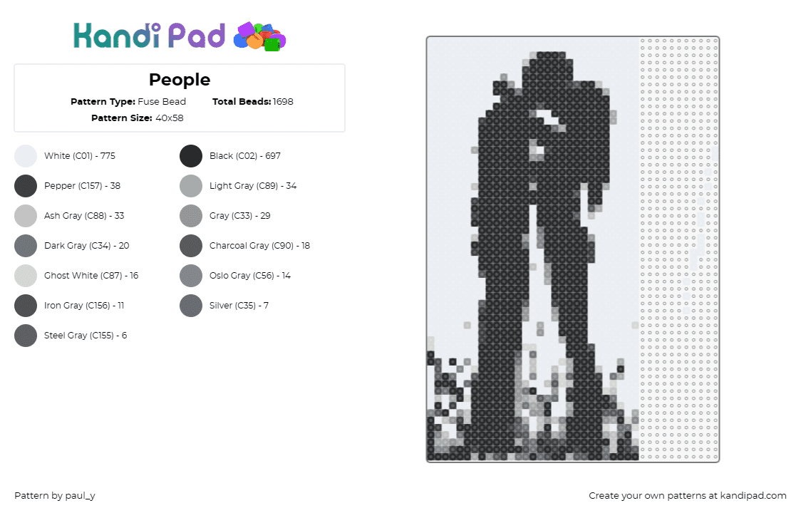 People - Fuse Bead Pattern by paul_y on Kandi Pad - silhouette,people,kiss,couple,embrace,relationship,connection,black,white,gray