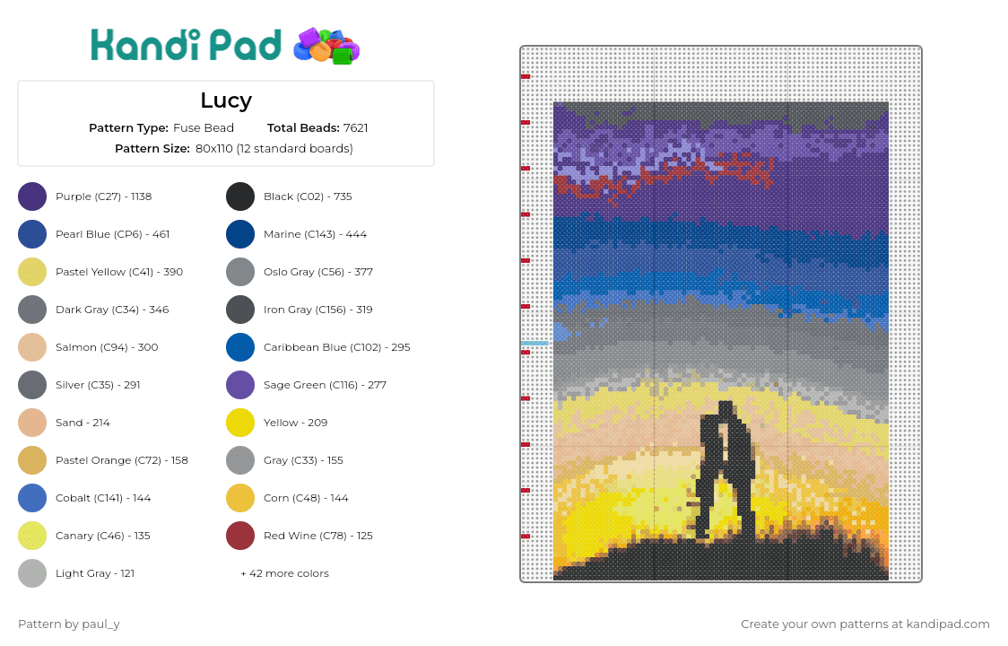 Lucy - Fuse Bead Pattern by paul_y on Kandi Pad - sunset,silhouette,love,evening,romance,dusk,purple,blue,yellow,orange