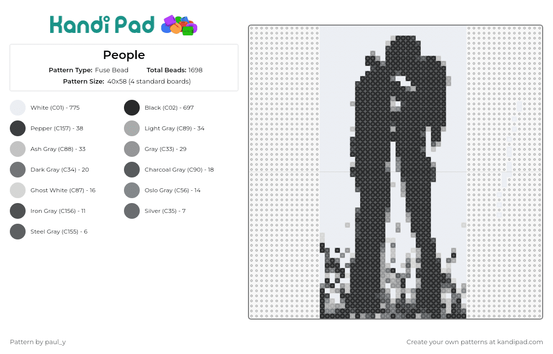 People - Fuse Bead Pattern by paul_y on Kandi Pad - silhouette,people,kiss,couple,embrace,relationship,connection,black,white,grey