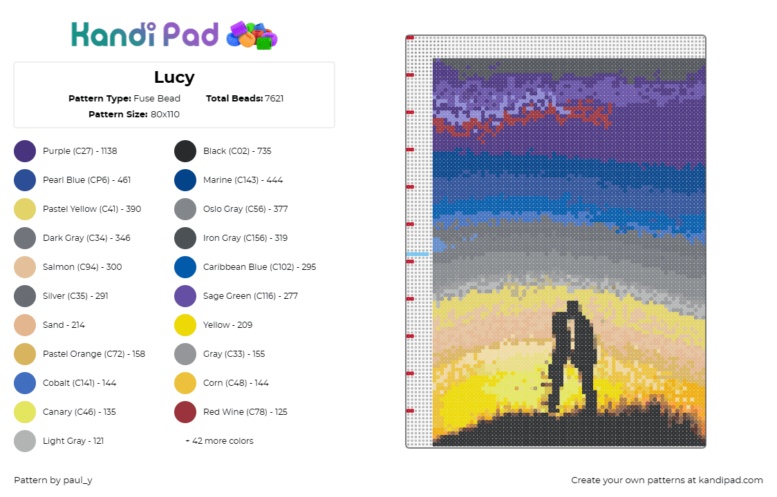 Lucy - Fuse Bead Pattern by paul_y on Kandi Pad - sunset,silhouette,love,evening,romance,dusk,purple,blue,yellow,orange