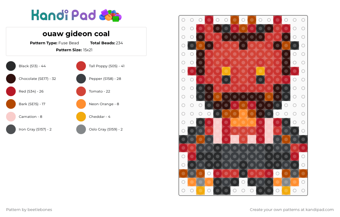 ouaw gideon coal - Fuse Bead Pattern by beetlebones on Kandi Pad - brown,red,legends of avantris,once upon a witchlight,gideon coal,ouaw gideon,chibi,chibi gideon