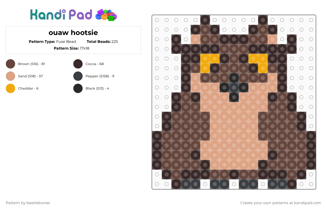 ouaw hootsie - Fuse Bead Pattern by beetlebones on Kandi Pad - brown,legends of avantris,once upon a witchlight,hootsie t cutesie grimgrin,hootsie grimgrin,ouaw hootsie