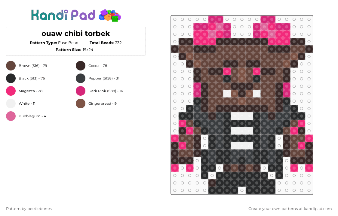 ouaw chibi torbek - Fuse Bead Pattern by beetlebones on Kandi Pad - brown,legends of avantris,once upon a witchlight,torbek,ouaw torbek,chibi,chibi torbek