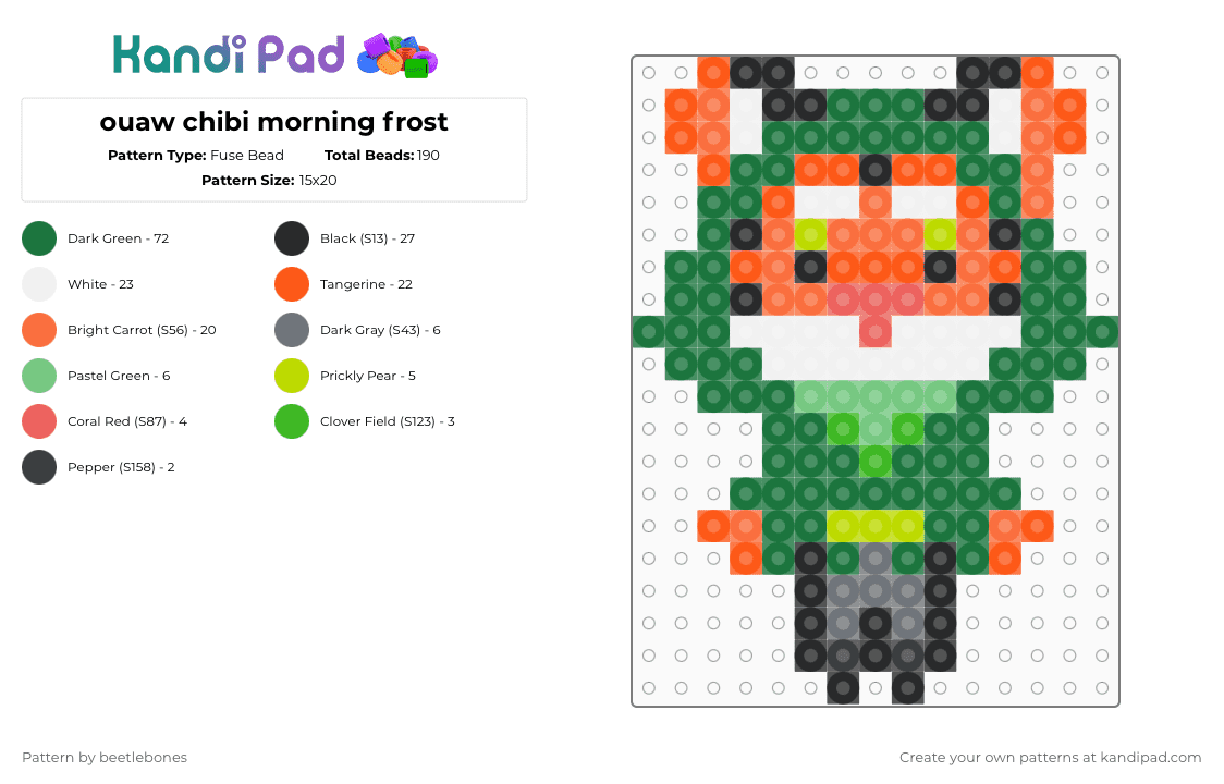 ouaw chibi morning frost - Fuse Bead Pattern by beetlebones on Kandi Pad - green,orange,legends of avantris,morning frost,ouaw morning frost,chibi,chibi morning frost