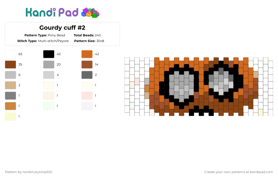 Gourdy cuff #2 - Pony Bead Pattern by nonbinaryninja120 on Kandi Pad - orange,red,gourdy,dandys world,pumpkinn
