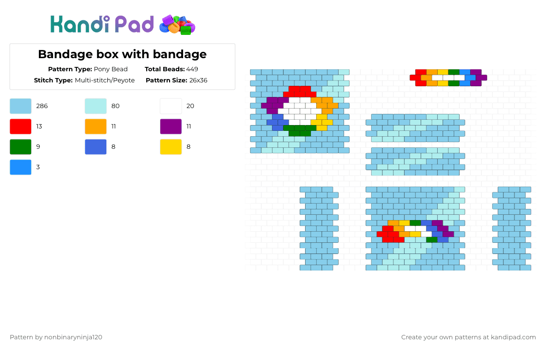 Bandage box with bandage - Pony Bead Pattern by nonbinaryninja120 on Kandi Pad - light blue,dandys world,bandage,bands,dandys world bandage,pony beads,3d pattern