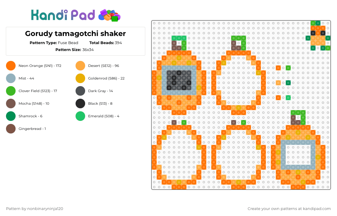 Gorudy tamagotchi shaker - Fuse Bead Pattern by nonbinaryninja120 on Kandi Pad - orange,gourdy,dandys world,halloween
