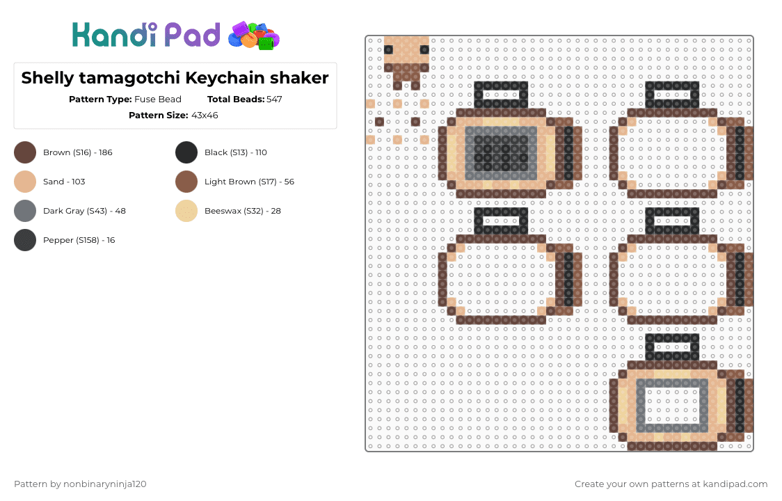 Shelly tamagotchi Keychain shaker - Fuse Bead Pattern by nonbinaryninja120 on Kandi Pad - beige,brown,shelly,dandys world,keychain,shaker