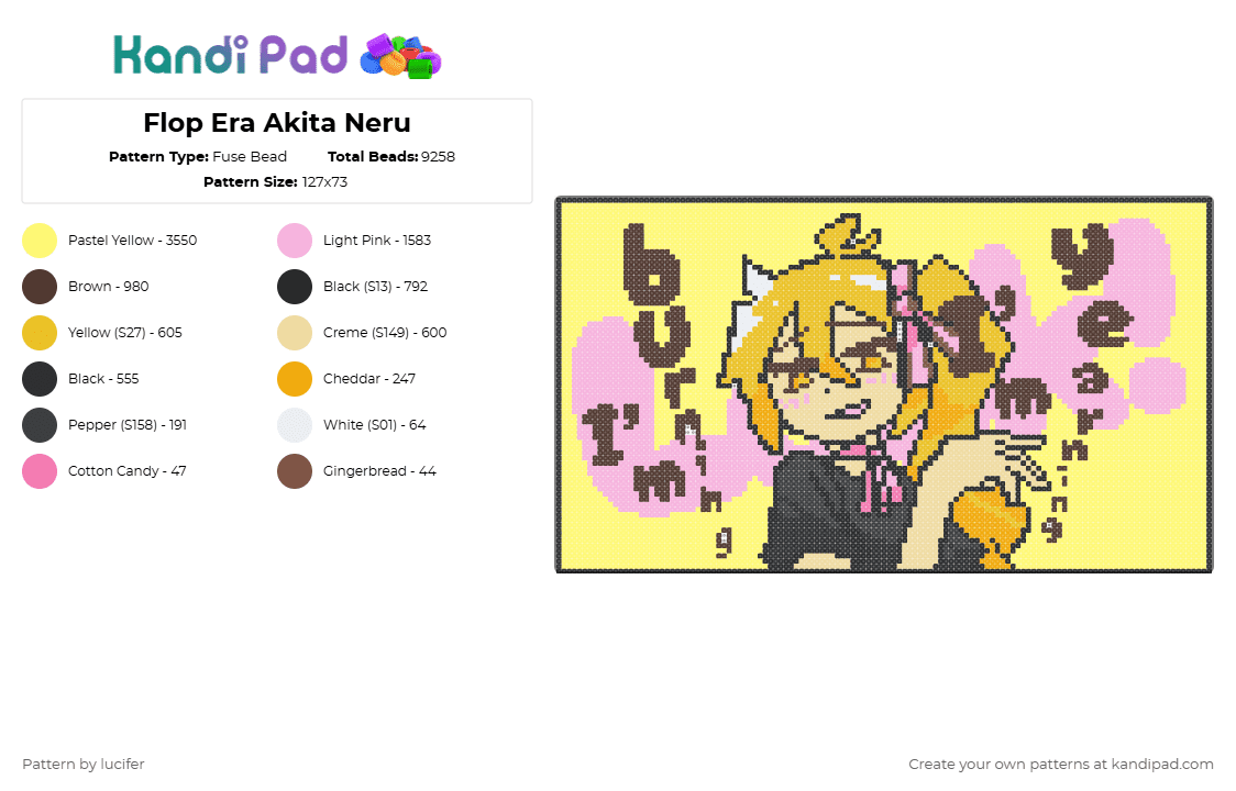 Flop Era Akita Neru - Fuse Bead Pattern by lucifer on Kandi Pad - yellow,pink