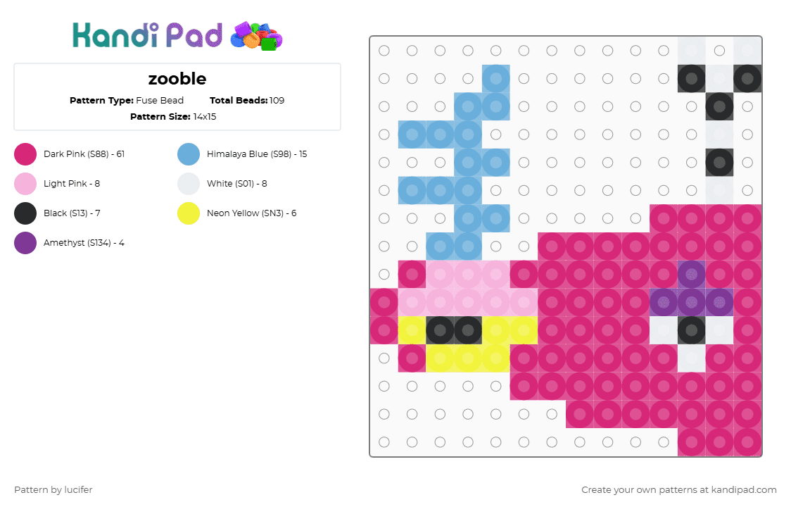 zooble - Fuse Bead Pattern by lucifer on Kandi Pad - pink