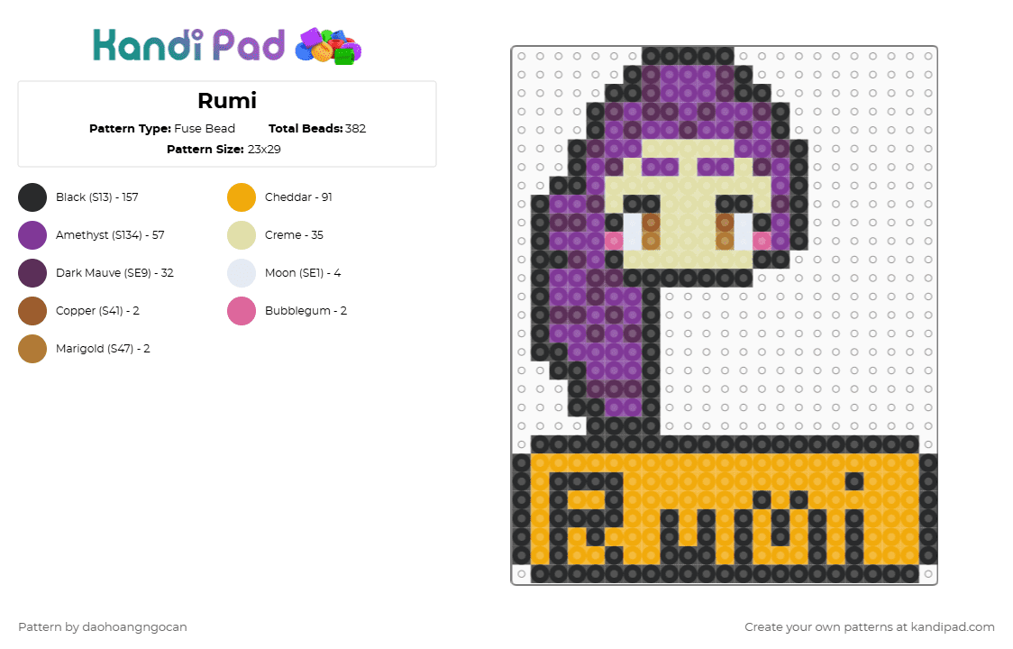 Rumi - Fuse Bead Pattern by daohoangngocan on Kandi Pad - pink,orange