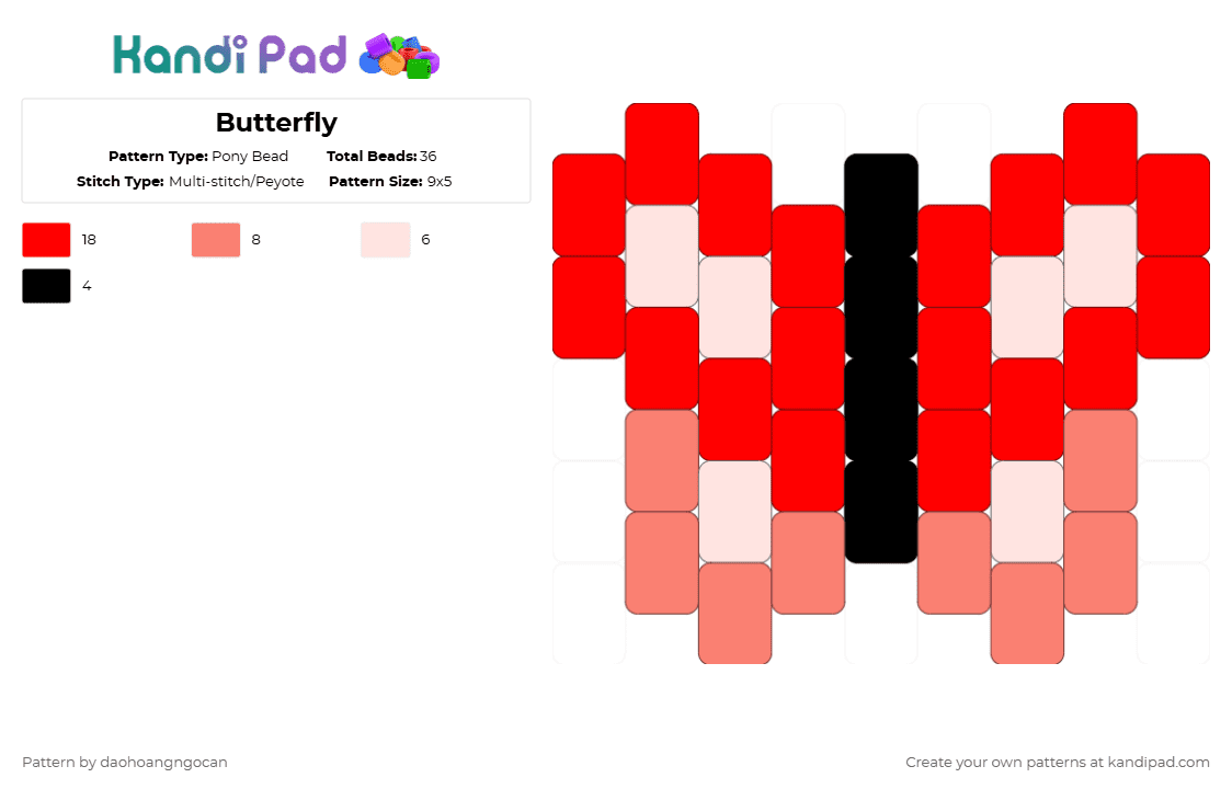 Butterfly - Pony Bead Pattern by daohoangngocan on Kandi Pad - red,orange