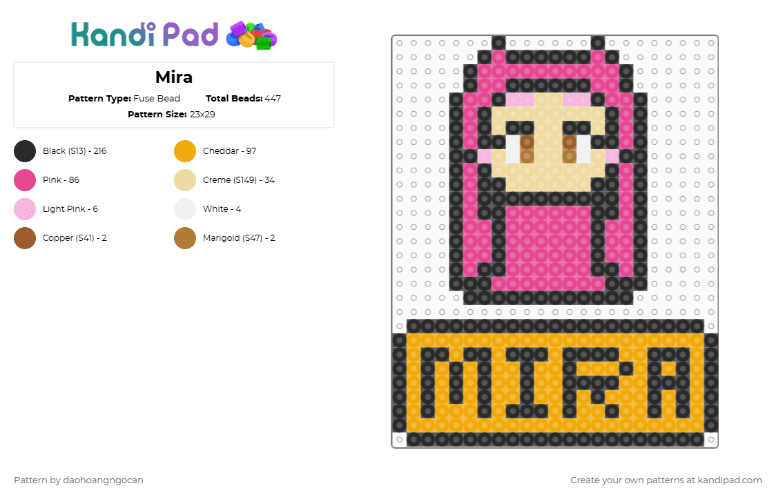 Mira - Fuse Bead Pattern by daohoangngocan on Kandi Pad - black,orange,pink