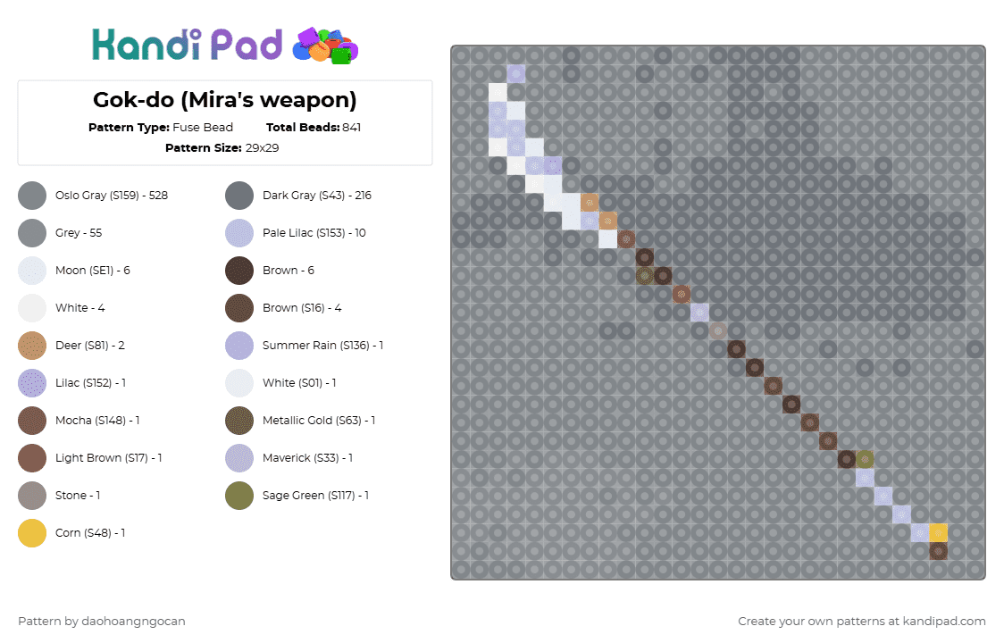 Gok-do (Mira\'s weapon) - Fuse Bead Pattern by daohoangngocan on Kandi Pad - gray